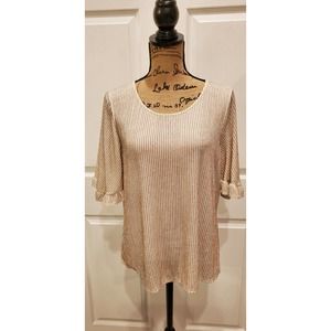 W5 Concepts NWT Textured White Gold Metallic Flutter Sleeve Top Blouse Large